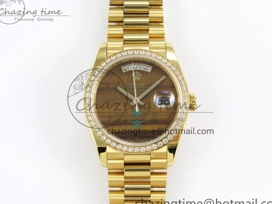 0420 WaterResistant Day Date 36 YG RAF 1:1 Best Edition Brown Oman Dial Diamonds Bezel on YG Bracelet A 1518